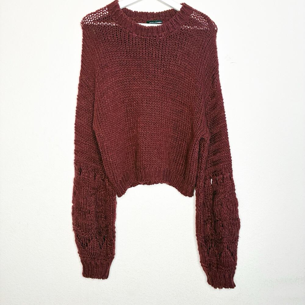 Dear John Oversized Pattern Knit Sleeve Burgundy Sweater S